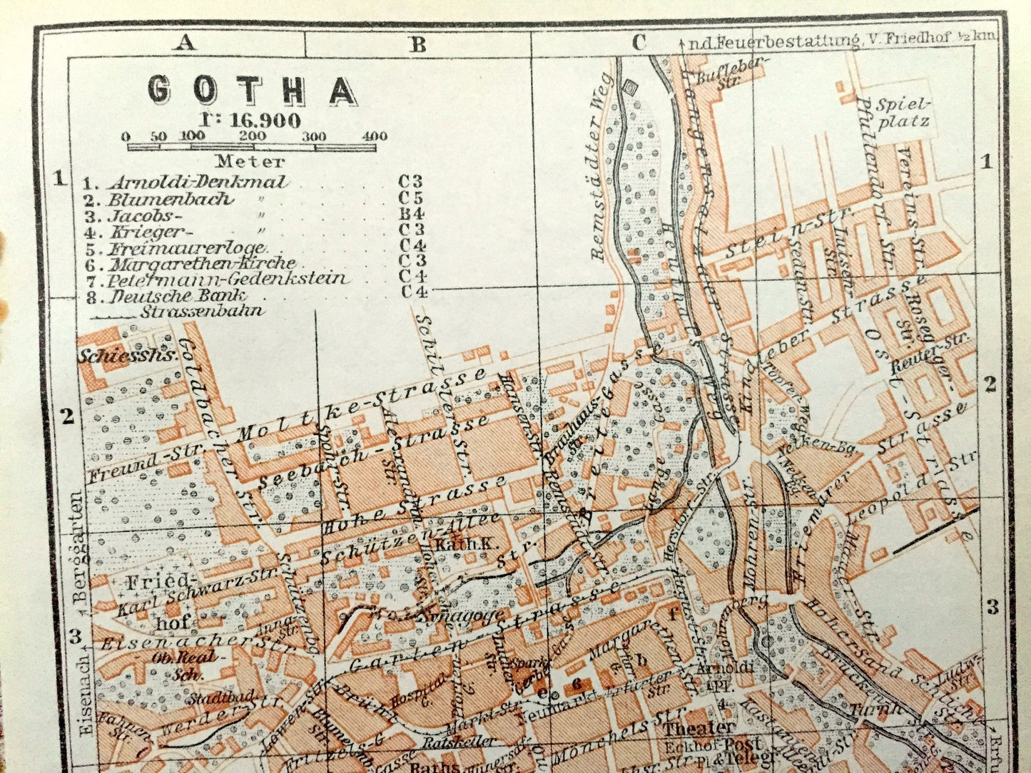 Antique 1925 Gotha, Germany Map from Baedekers Guide Atlas – Thuringia, Ernestine Wettins, European royals royalty, Middle Ages, Via Regia