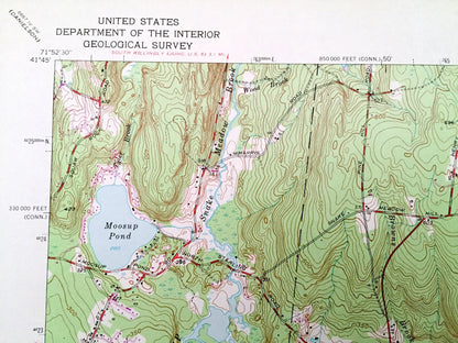 Antique Oneco, Connecticut 1953 US Geological Survey Topographic Map – Windham, New London County, Sterling, CT, Providence, Kent County, RI