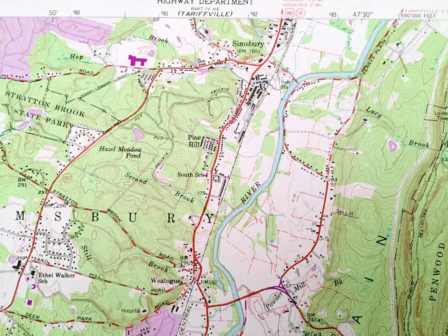 Antique Avon, Connecticut 1957 US Geological Survey Topographic Map – Hartford County, Simsbury, Bloomfield, Farmington, West Hartford, CT