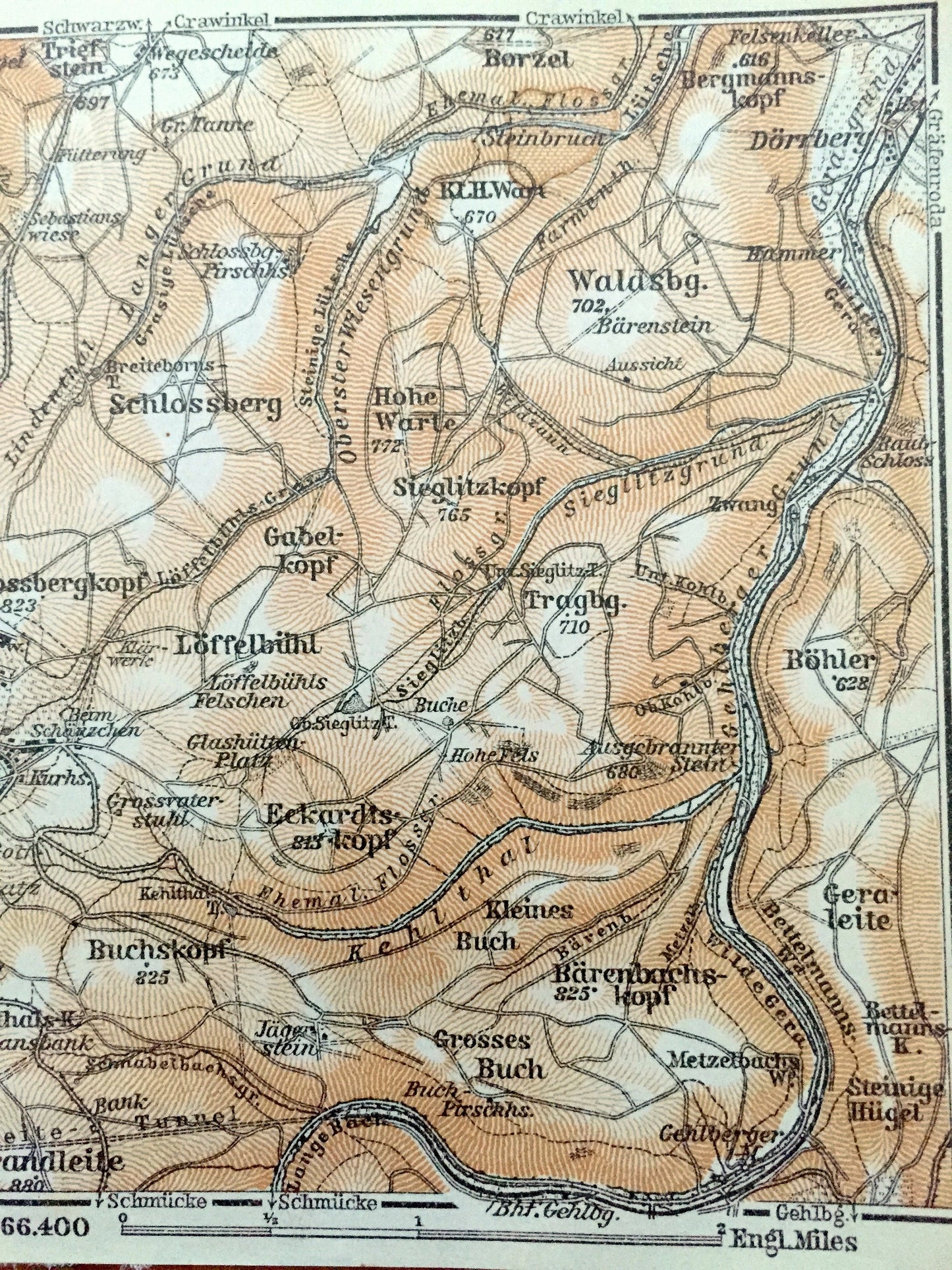 Antique 1925 Oberhof, Germany Map from Baedekers Guide Atlas – Saukopf, Greifenberg, Schutzenberg, Brandleite, Buchskopf, Bohler, Alterberg
