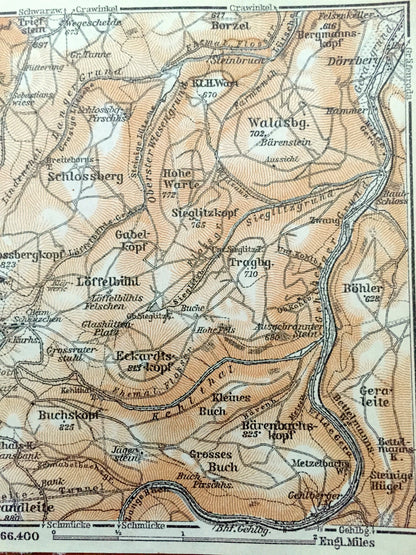 Antique 1925 Oberhof, Germany Map from Baedekers Guide Atlas – Saukopf, Greifenberg, Schutzenberg, Brandleite, Buchskopf, Bohler, Alterberg