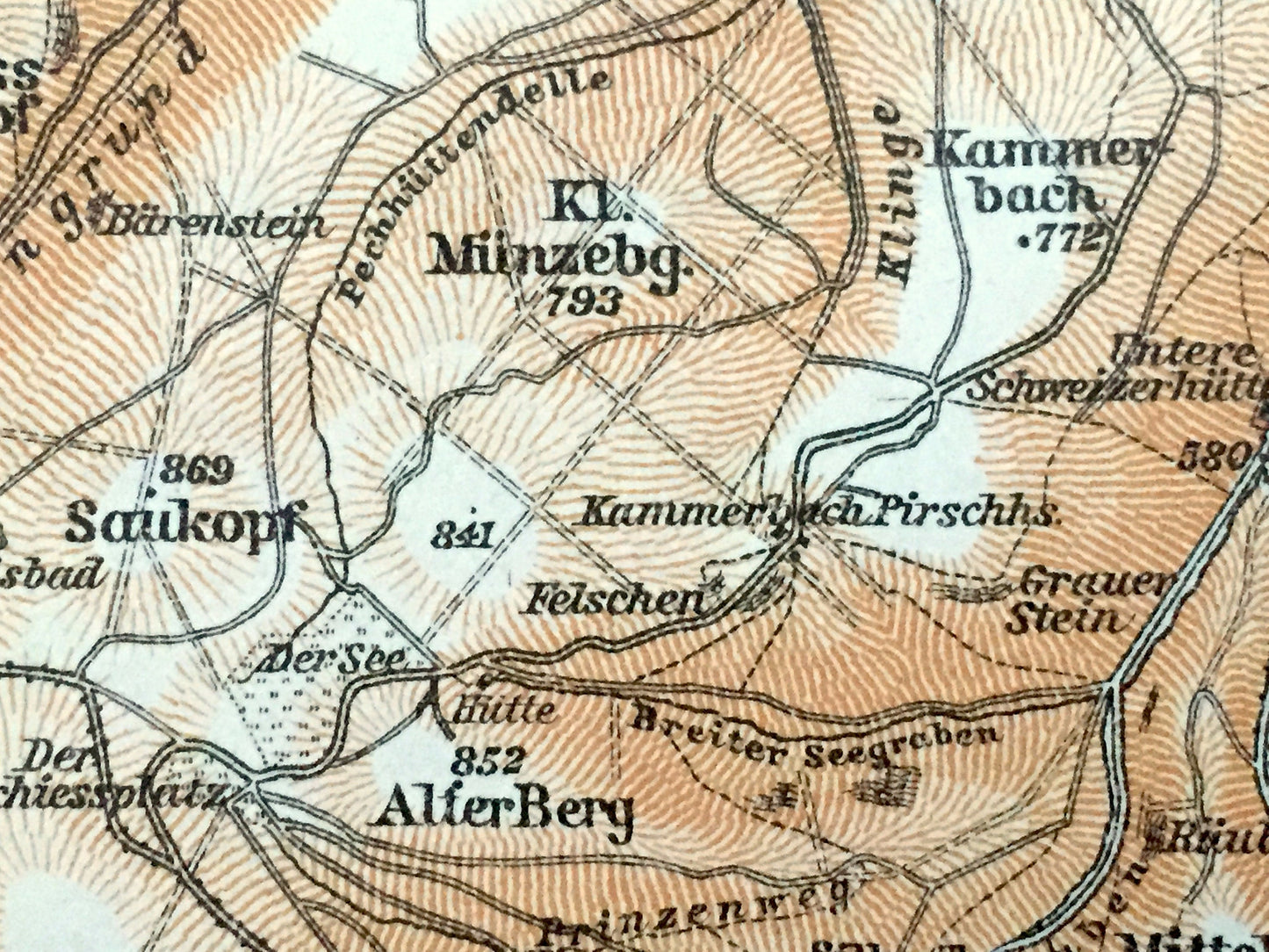 Antique 1925 Oberhof, Germany Map from Baedekers Guide Atlas – Saukopf, Greifenberg, Schutzenberg, Brandleite, Buchskopf, Bohler, Alterberg
