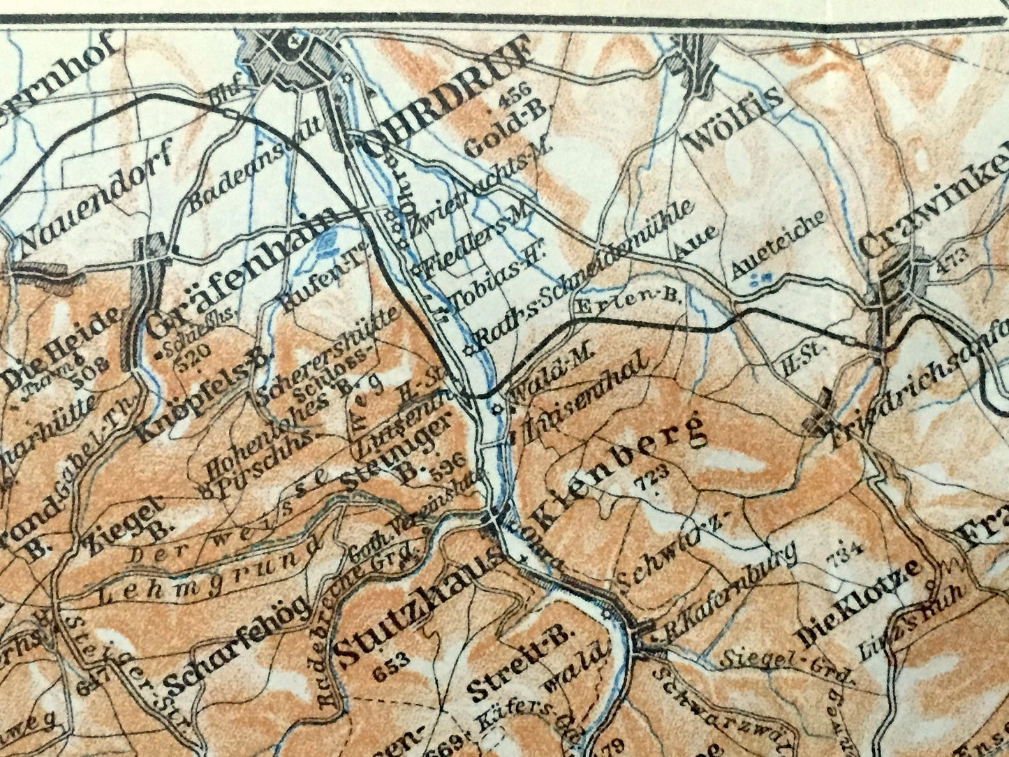 Antique 1925 Tambach, Germany Map from Baedekers Guide Atlas – Dietharz, Ohrdruf, Ilmenau, Suhl, Zella, Steinbach, Hallenberg, Struth, Roda