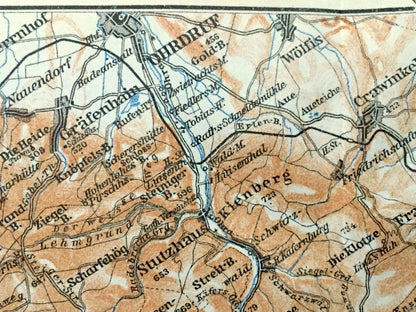 Antique 1925 Tambach, Germany Map from Baedekers Guide Atlas – Dietharz, Ohrdruf, Ilmenau, Suhl, Zella, Steinbach, Hallenberg, Struth, Roda