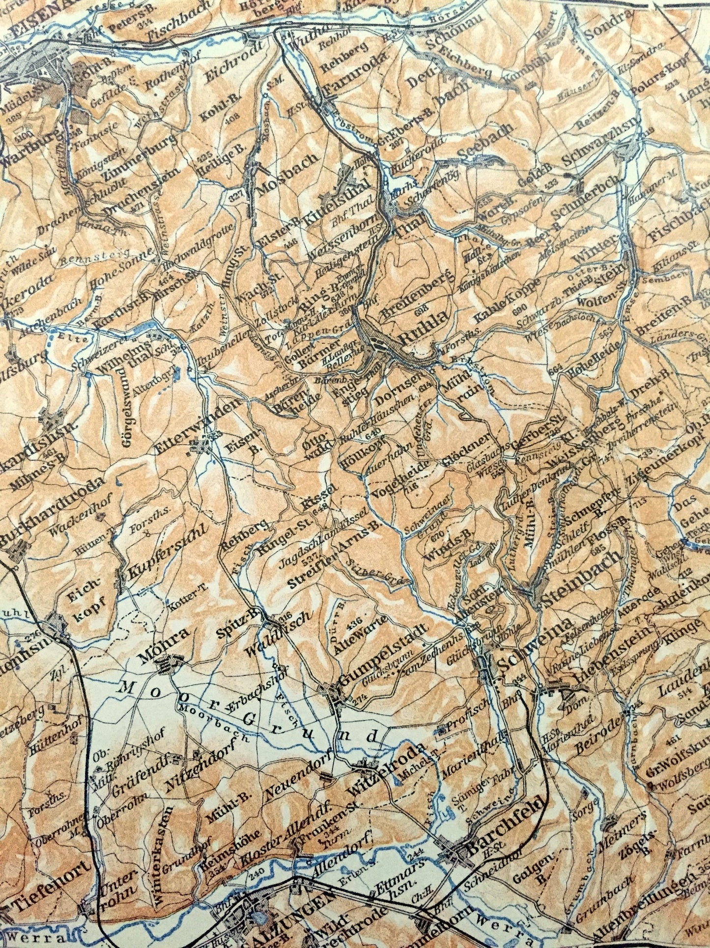 Antique 1925 Friedrichroda, Germany Map from Baedekers Guide Atlas – Hausen, Walters, Schmalkalden, Barchfeld, Salzungen, Eisenach, Ruhla