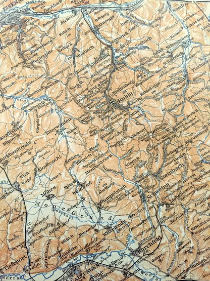 Antique 1925 Friedrichroda, Germany Map from Baedekers Guide Atlas – Hausen, Walters, Schmalkalden, Barchfeld, Salzungen, Eisenach, Ruhla