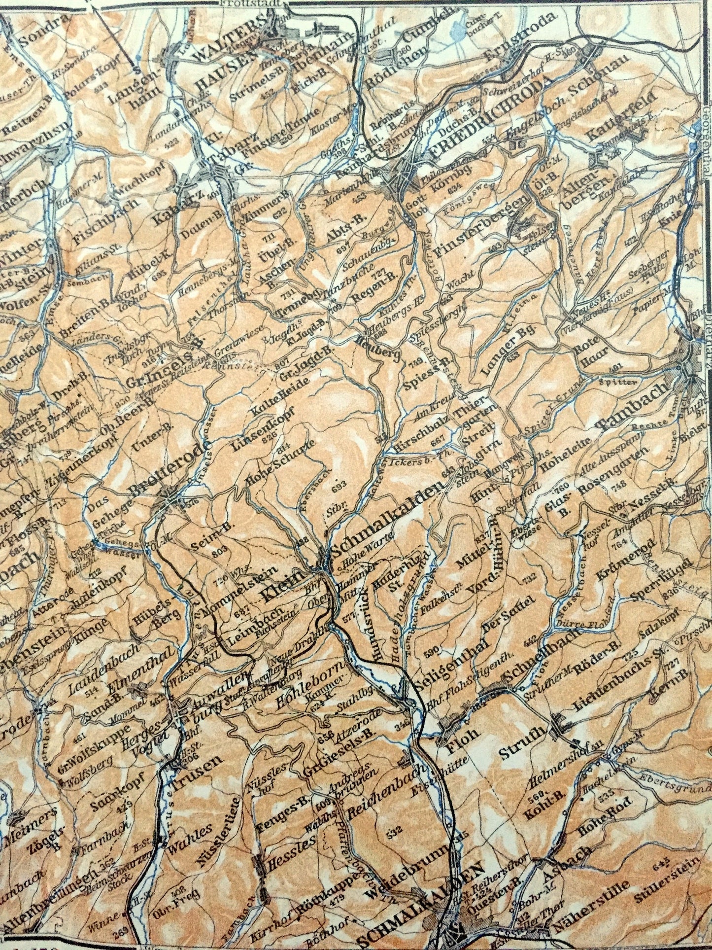 Antique 1925 Friedrichroda, Germany Map from Baedekers Guide Atlas – Hausen, Walters, Schmalkalden, Barchfeld, Salzungen, Eisenach, Ruhla