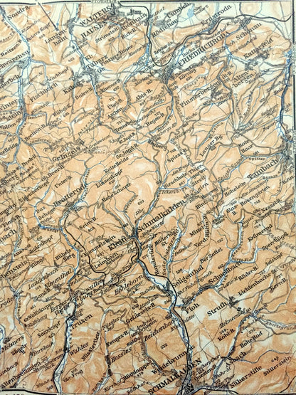 Antique 1925 Friedrichroda, Germany Map from Baedekers Guide Atlas – Hausen, Walters, Schmalkalden, Barchfeld, Salzungen, Eisenach, Ruhla