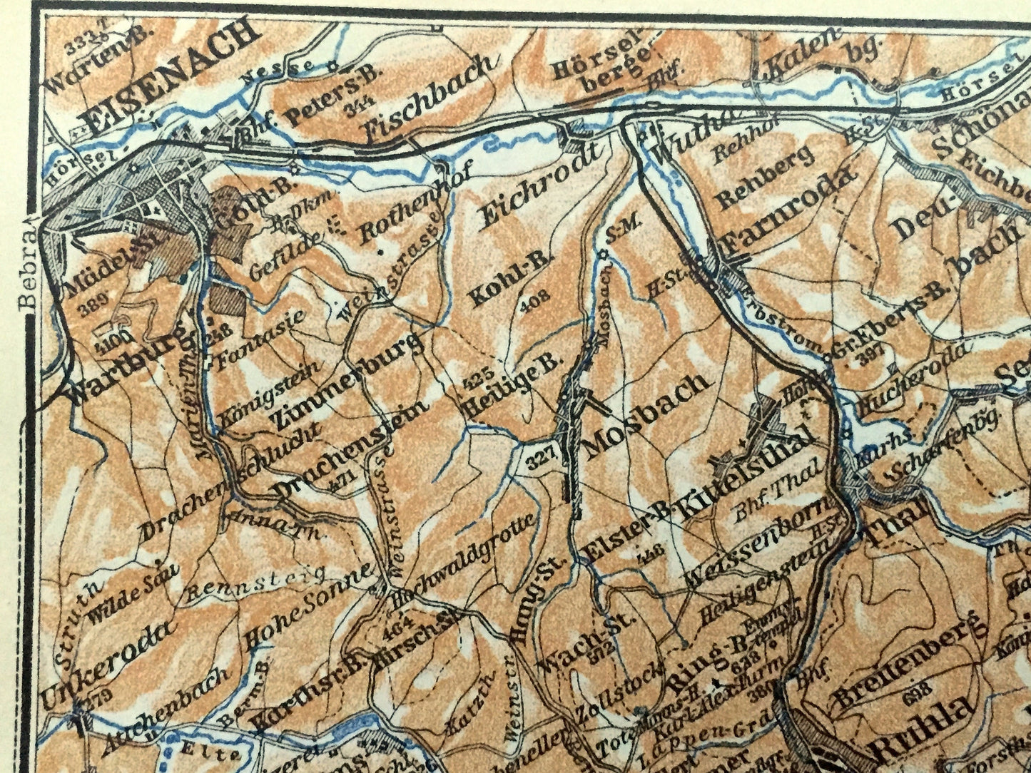 Antique 1925 Friedrichroda, Germany Map from Baedekers Guide Atlas – Hausen, Walters, Schmalkalden, Barchfeld, Salzungen, Eisenach, Ruhla