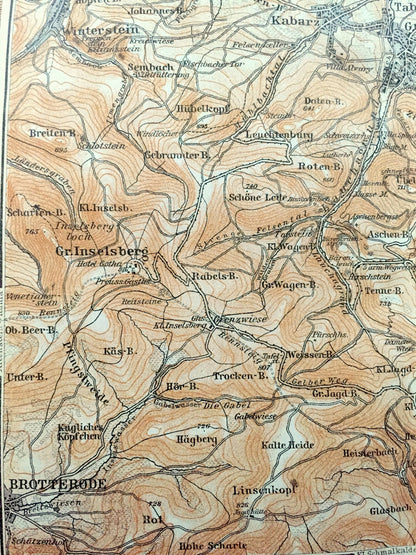 Antique 1925 Friedrichroda, Germany Map from Baedekers Guide Atlas – Winterstein, Brotterode, Finsterbergen, Rodichen, Tabarz, Kabarz, Rot