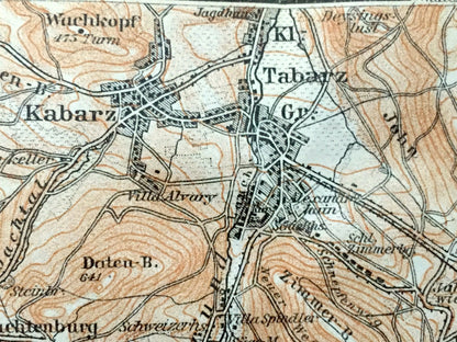 Antique 1925 Friedrichroda, Germany Map from Baedekers Guide Atlas – Winterstein, Brotterode, Finsterbergen, Rodichen, Tabarz, Kabarz, Rot