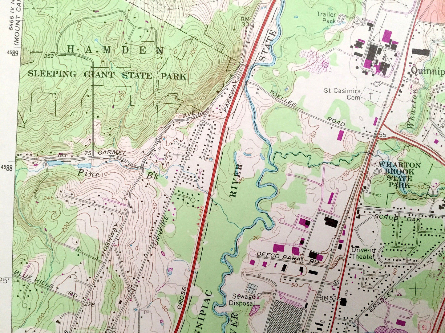 Antique Wallingford, Connecticut 1967 US Geological Survey Topographic Map – New Haven County, Yalesville, Cheshire, Meriden, North Haven CT