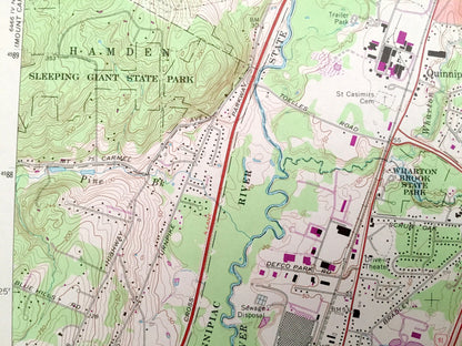 Antique Wallingford, Connecticut 1967 US Geological Survey Topographic Map – New Haven County, Yalesville, Cheshire, Meriden, North Haven CT
