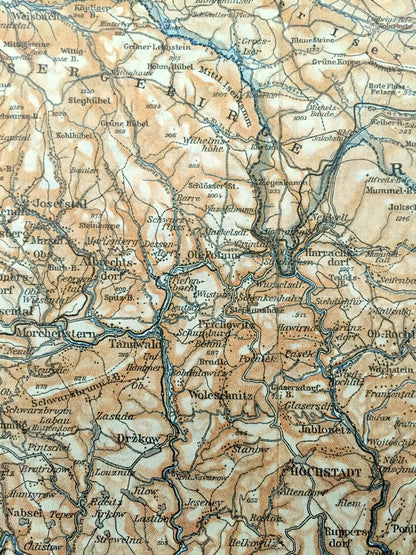 Antique 1925 Schmiedenberg, Germany Map from Baedekers Guide Atlas –  Saxony, Petersdorf, Giersdorf, Seidorf, Arnsdorf, Buchwald, Stonsdorf