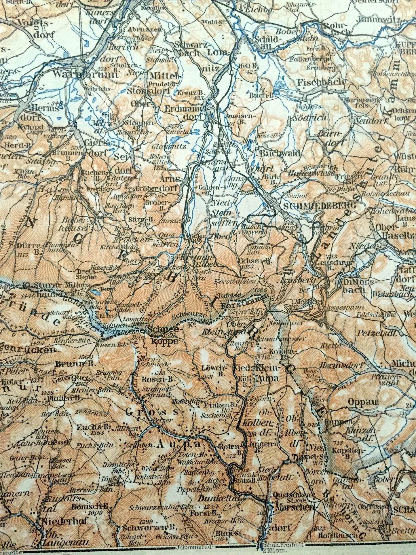 Antique 1925 Schmiedenberg, Germany Map from Baedekers Guide Atlas –  Saxony, Petersdorf, Giersdorf, Seidorf, Arnsdorf, Buchwald, Stonsdorf
