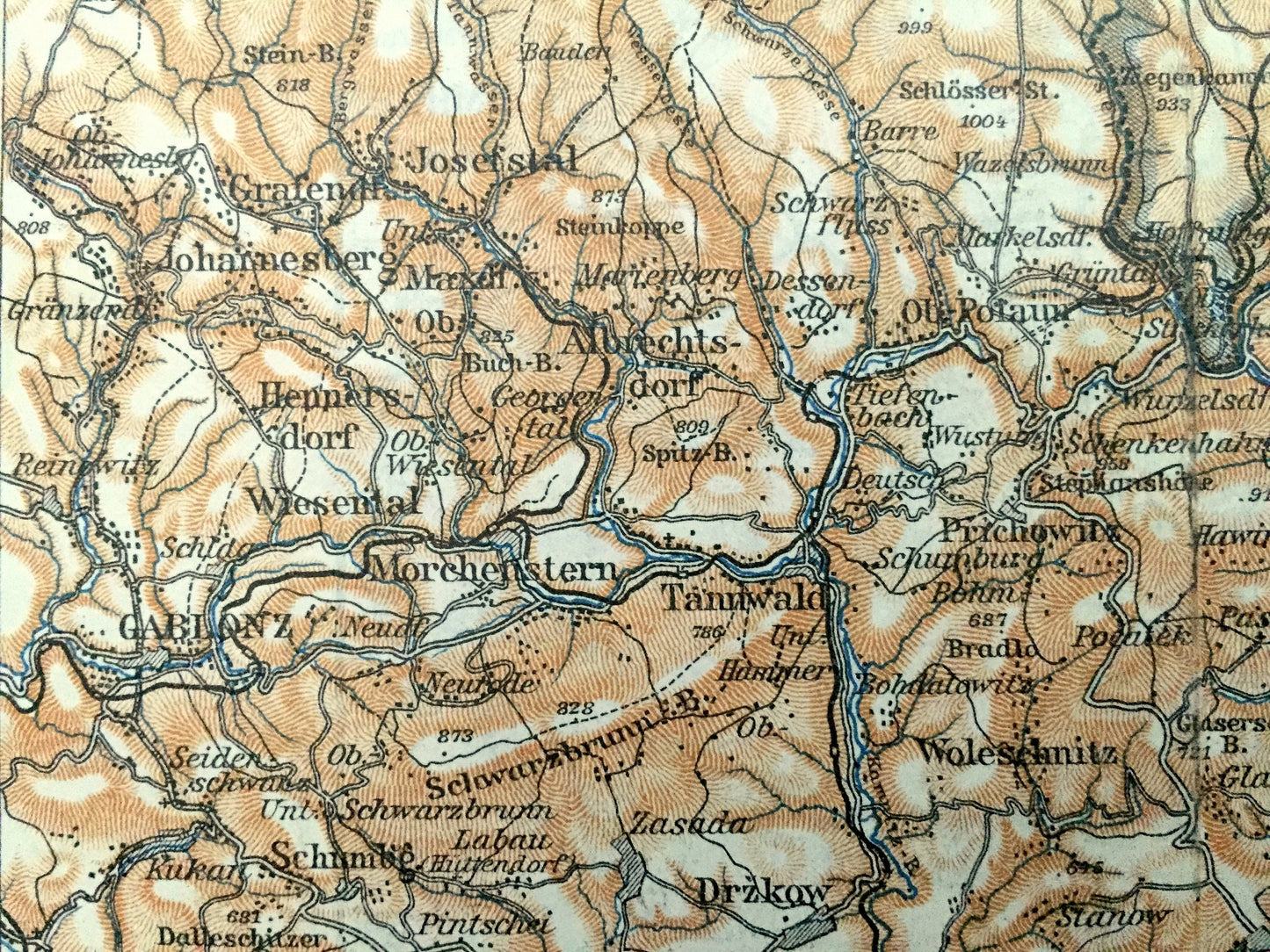 Antique 1925 Schmiedenberg, Germany Map from Baedekers Guide Atlas –  Saxony, Petersdorf, Giersdorf, Seidorf, Arnsdorf, Buchwald, Stonsdorf