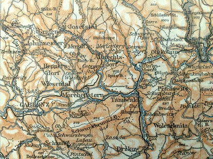 Antique 1925 Schmiedenberg, Germany Map from Baedekers Guide Atlas –  Saxony, Petersdorf, Giersdorf, Seidorf, Arnsdorf, Buchwald, Stonsdorf