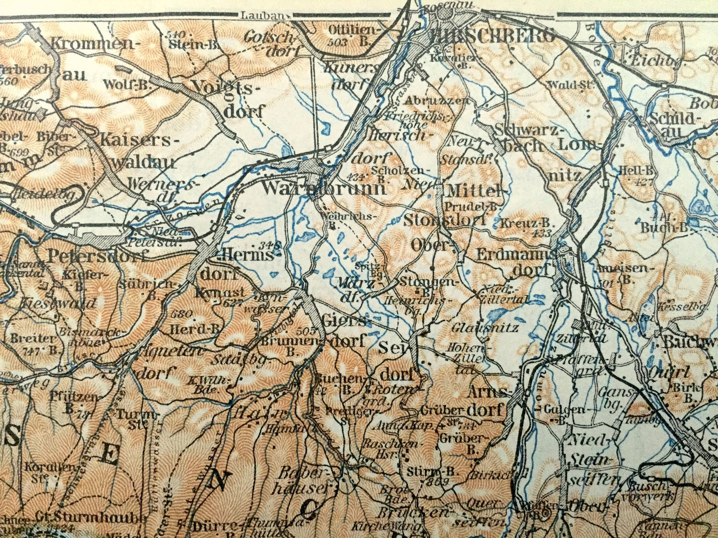 Antique 1925 Schmiedenberg, Germany Map from Baedekers Guide Atlas –  Saxony, Petersdorf, Giersdorf, Seidorf, Arnsdorf, Buchwald, Stonsdorf