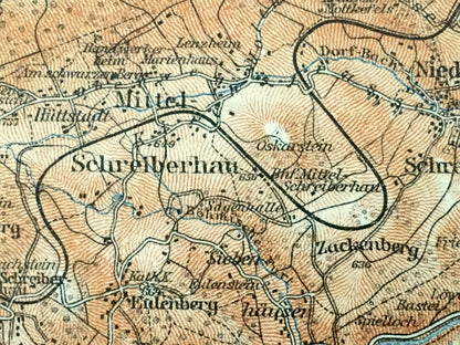 Antique 1925 Weissbachtal, Germany Map from Baedekers Guide Atlas – Hochstein, Scheitberg, Marienthal, Schreiberhau, Hinter-Schreiber