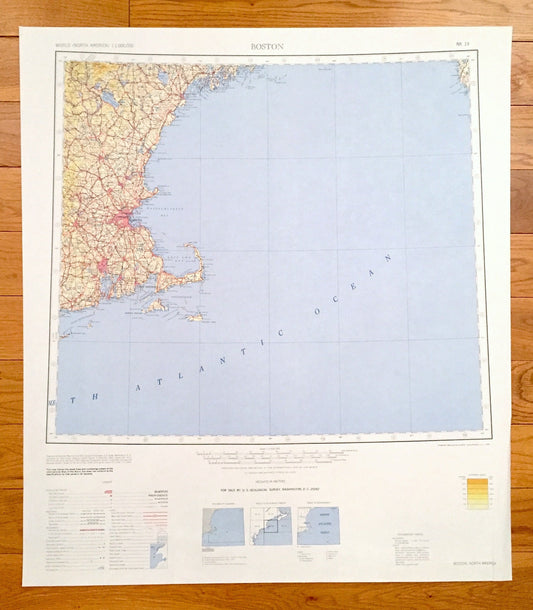 Antique Boston, Massachusetts 1969 US Geological Survey Topographic Map – Cambridge, Somerville, Worcester, Providence, Cape Cod Newport MA