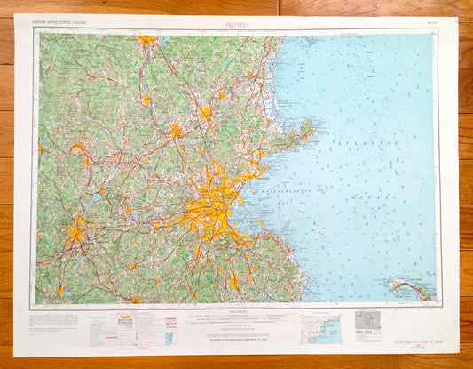 Antique Boston, Massachusetts 1956 US Geological Survey Topographic Map – Cambridge, Newton, Cape Cod, Brookline, Quincy, Revere, Salem, MA