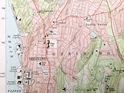 Antique Ossining, New York 1967 US Geological Survey Topographic Map – Westchester County, Cortlandt, Yorktown, New Castle, Ossining, NY