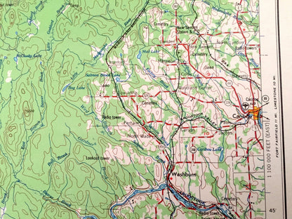 Antique Presque Isle, Maine 1954 US Geological Survey Topographic Map – Caribou, Washburn, Ashland, Oakfield, Mapleton, Island Falls, Quebec