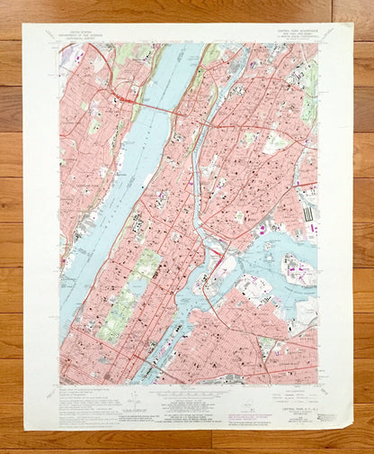 Antique Central Park, New York 1966 US Geological Survey Topographic Map – Bronx County, Washington Heights, NY, Bergen, Hudson County, NJ