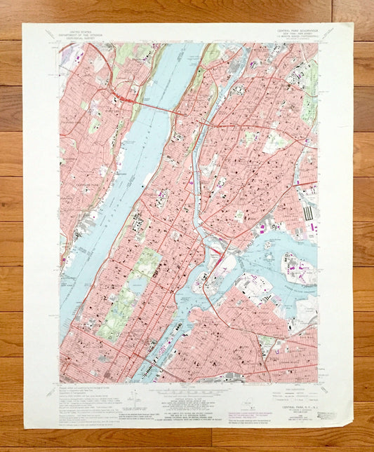 Antique Central Park, New York 1966 US Geological Survey Topographic Map – Bronx County, Washington Heights, NY, Bergen, Hudson County, NJ