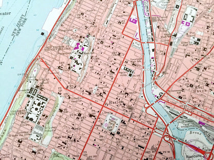 Antique Central Park, New York 1966 US Geological Survey Topographic Map – Bronx County, Washington Heights, NY, Bergen, Hudson County, NJ