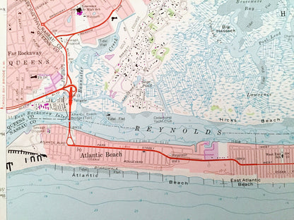 Antique Lawrence, New York 1966 US Geological Survey Topographic Map – Queens, Nassau County, Hempstead, Long Beach, Cedarhurst, Inwood, NY