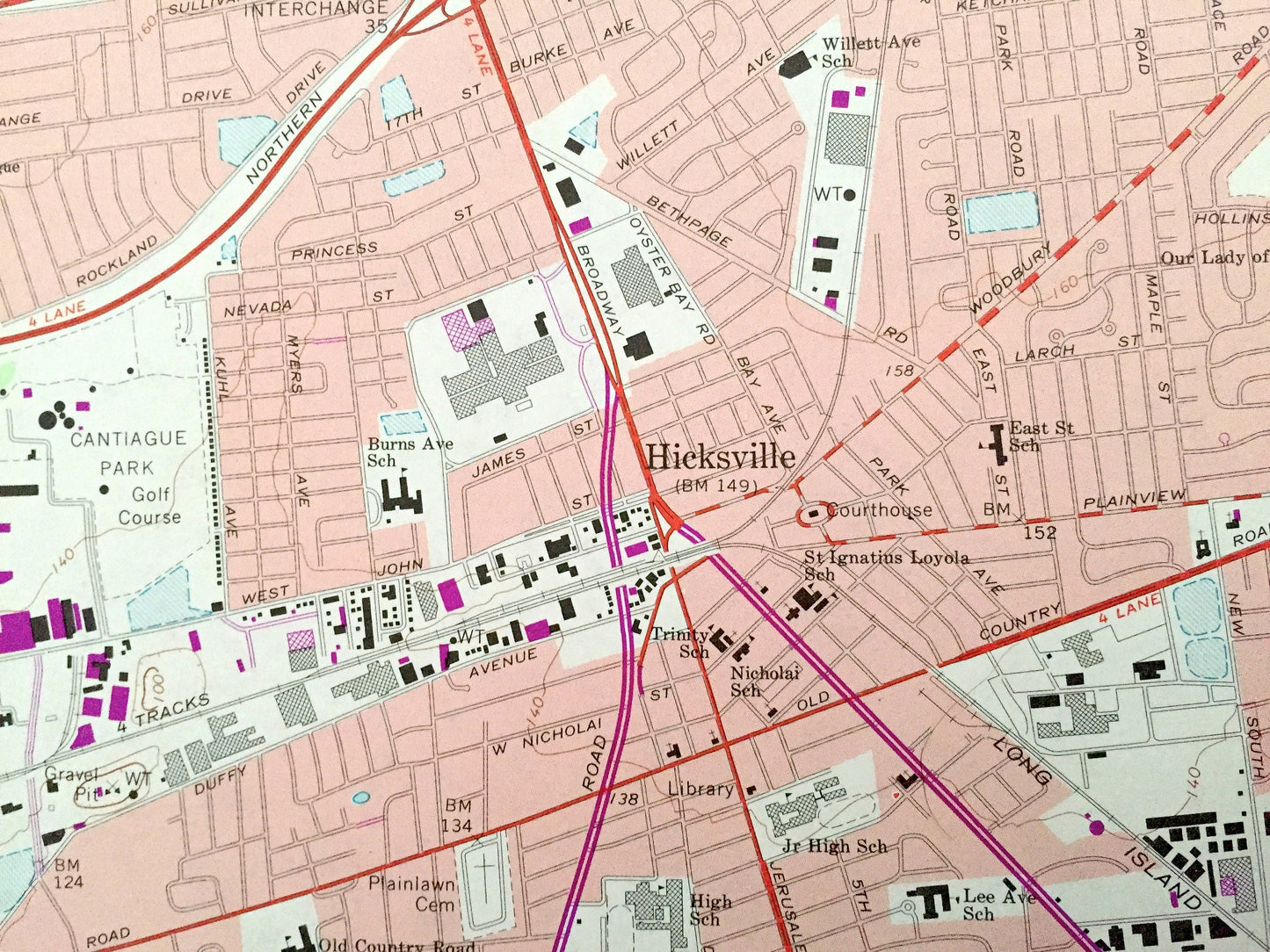 Antique Hicksville, New York 1967 US Geological Survey Topographic Map – Nassau County, Glen Cove, Oyster Bay, North Hempstead, Jericho, NY