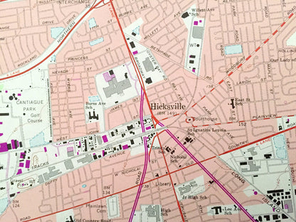 Antique Hicksville, New York 1967 US Geological Survey Topographic Map – Nassau County, Glen Cove, Oyster Bay, North Hempstead, Jericho, NY