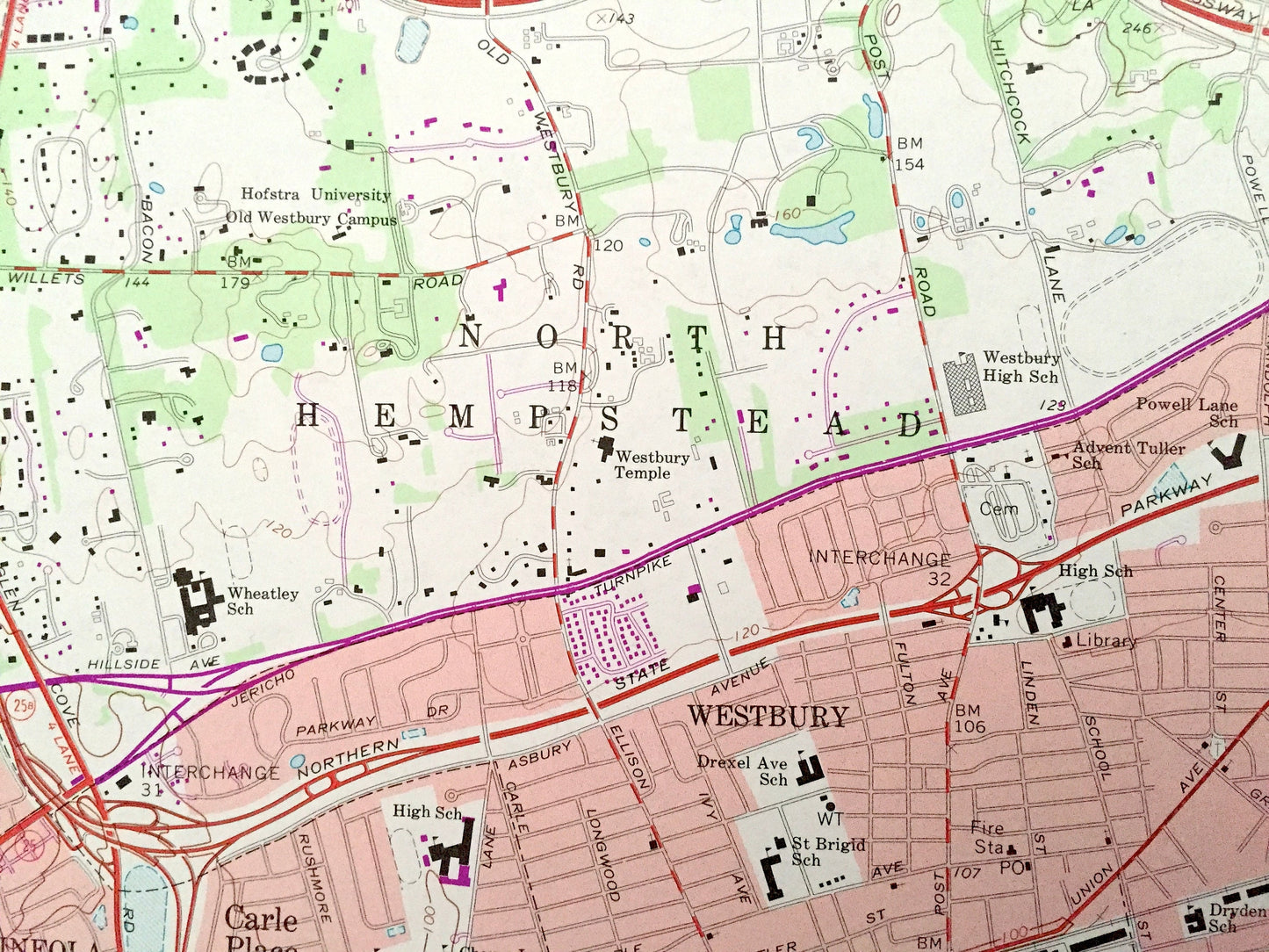 Antique Hicksville, New York 1967 US Geological Survey Topographic Map – Nassau County, Glen Cove, Oyster Bay, North Hempstead, Jericho, NY