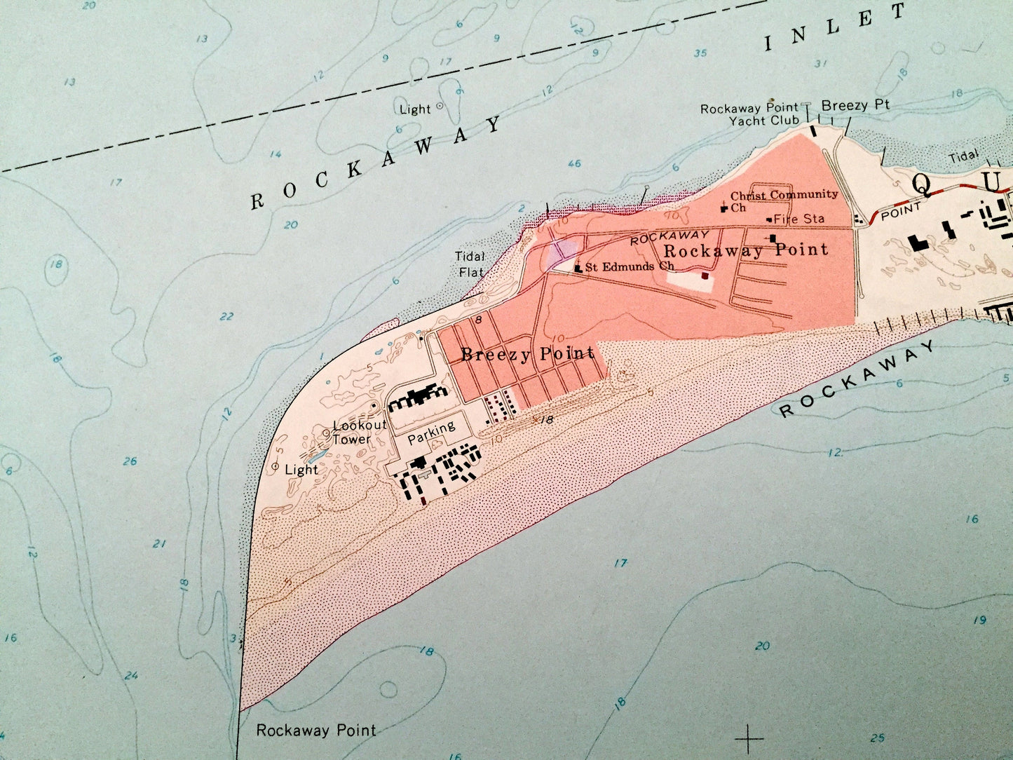 Antique Coney Island, New York 1966 US Geological Survey Topographic Map – Kings, Queens County, Brooklyn, Flatlands NY, Monmouth County, NJ