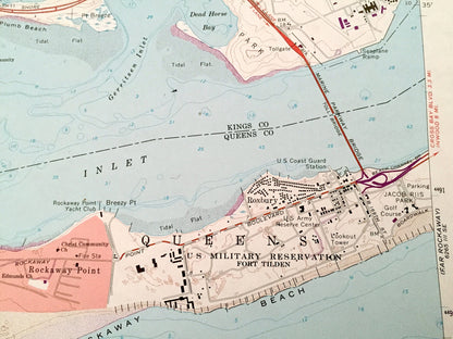 Antique Coney Island, New York 1966 US Geological Survey Topographic Map – Kings, Queens County, Brooklyn, Flatlands NY, Monmouth County, NJ