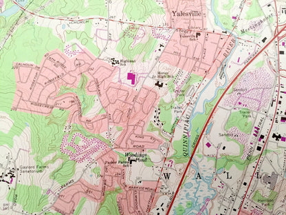 Antique Wallingford, Connecticut 1967 US Geological Survey Topographic Map – New Haven County, Yalesville, Cheshire, Meriden, North Haven CT