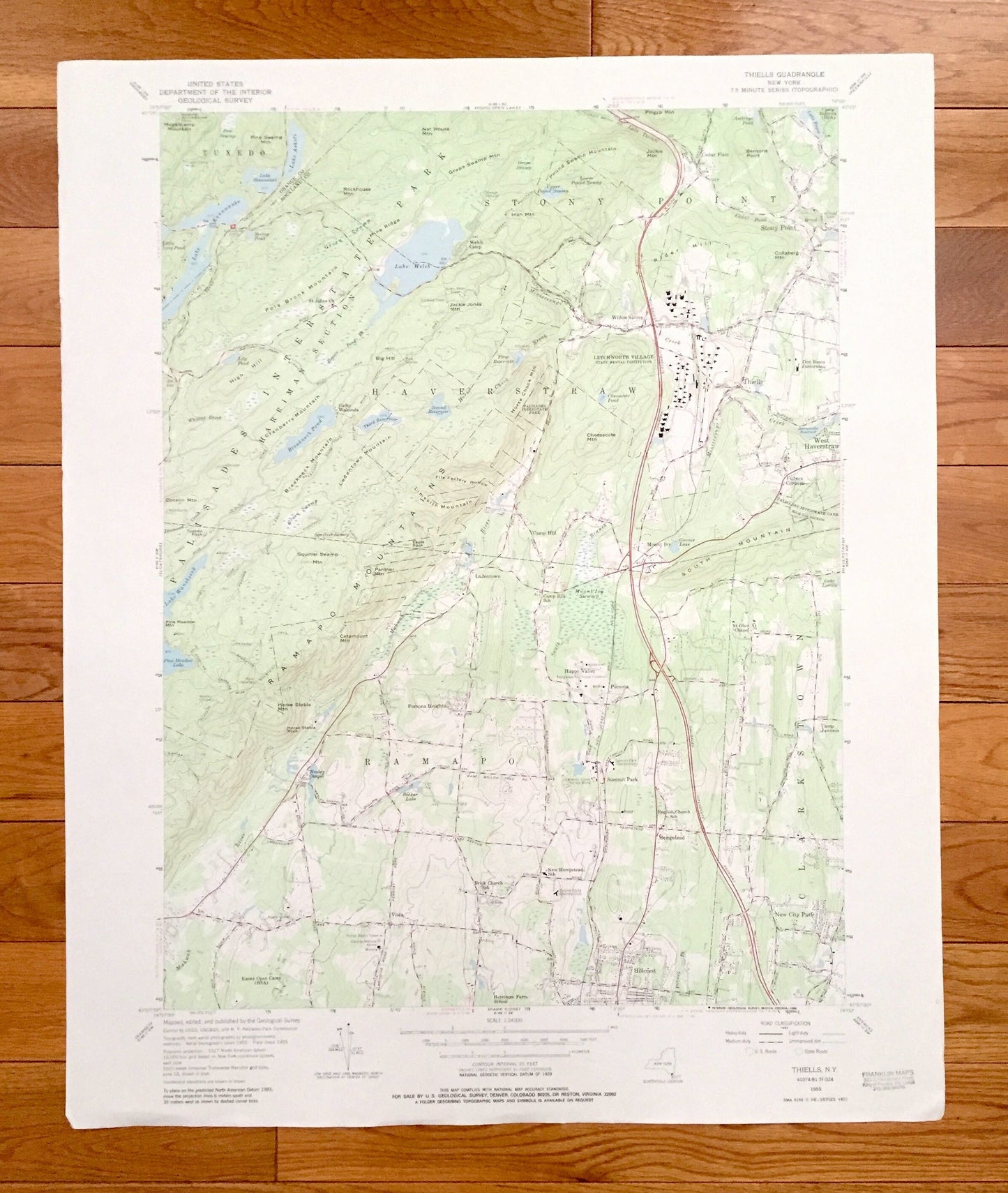 Antique Thiells, New York 1955 US Geological Survey Topographic Map – Orange, Rockland County, Tuxedo, Stony Point, Haverstraw, Ramapo, NY