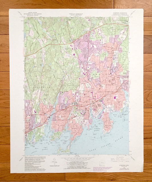 Antique Stamford, Connecticut 1960 US Geological Survey Topographic Map – Fairfield County, Greenwich, New Canaan, Riverbank, Darien, CT