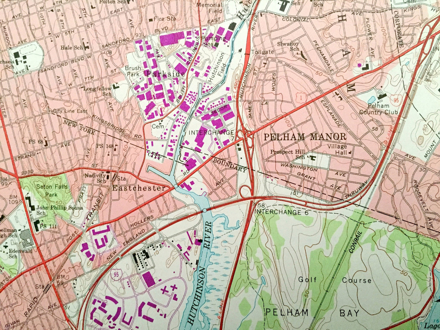 Antique Mount Vernon, New York 1966 US Geological Survey Topographic Map – Bronx, Westchester County, Yonkers, White Plains, Larchmont Mt NY