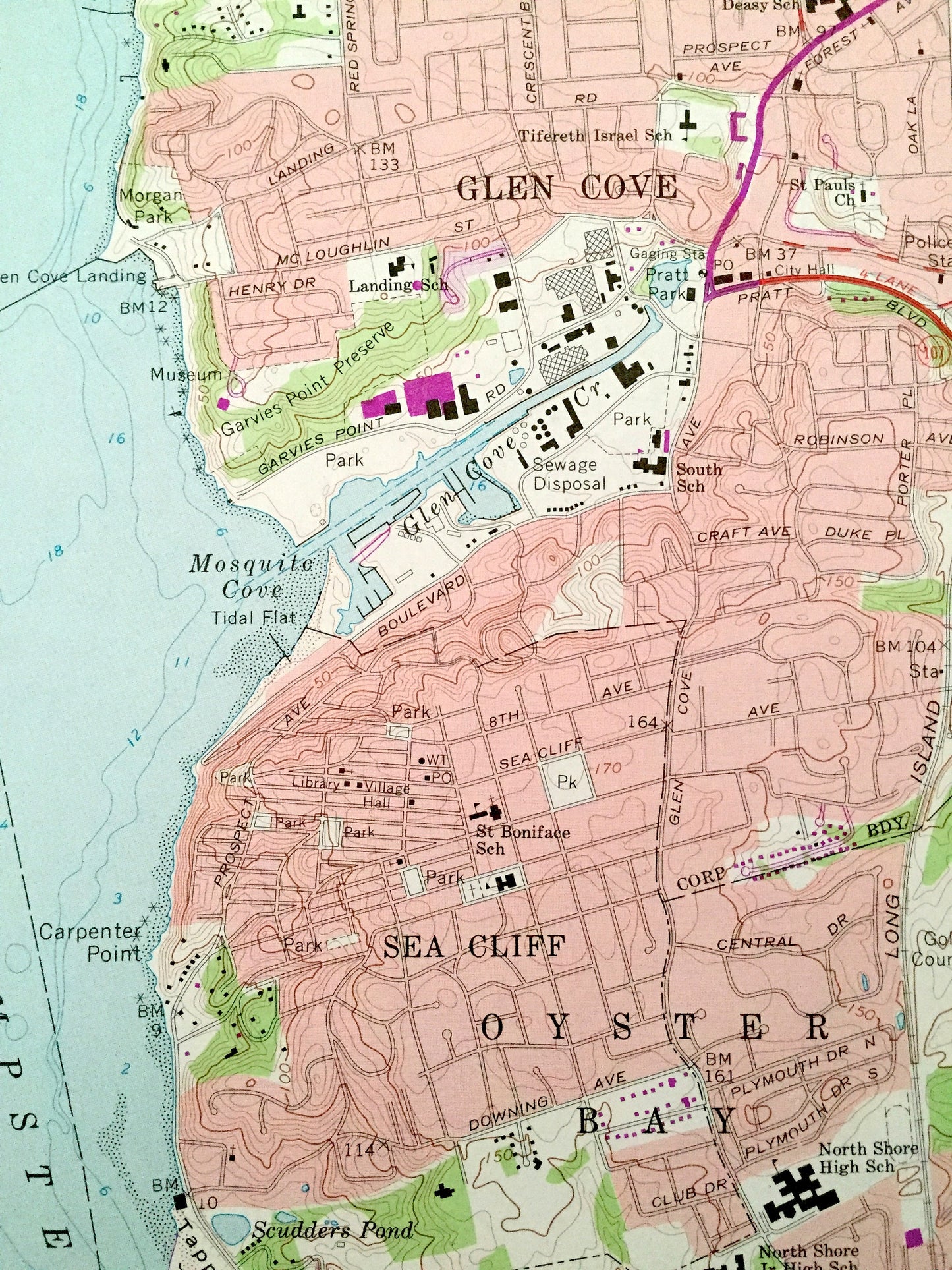 Antique Sea Cliff, New York 1968 US Geological Survey Topographic Map – Queens, Nassau County, Oyster Bay, Glen Cove, North Hempstead, NY
