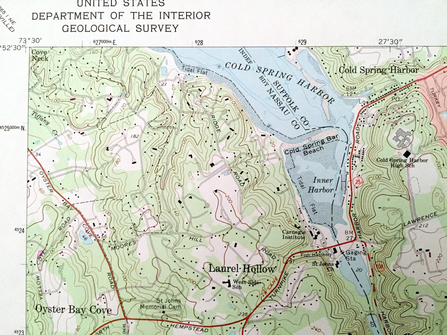 Antique Huntington, New York 1967 US Geological Survey Topographic Map – Suffolk, Nassau County, Oyster Bay, Laurel Hollow, Hicksville, NY