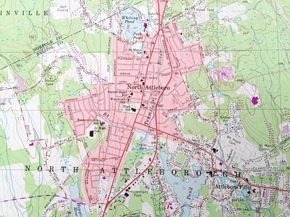 Antique Attleboro, Massachusetts 1964 US Geological Survey Topographic Map – Norfolk, Bristol County, MA, Providence County, Pawtucket, RI