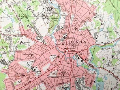 Antique Taunton, Massachusetts 1978 US Geological Survey Topographic Map – Plymouth, Bristol County, Norton, Easton, Bridgewater, Raynham MA