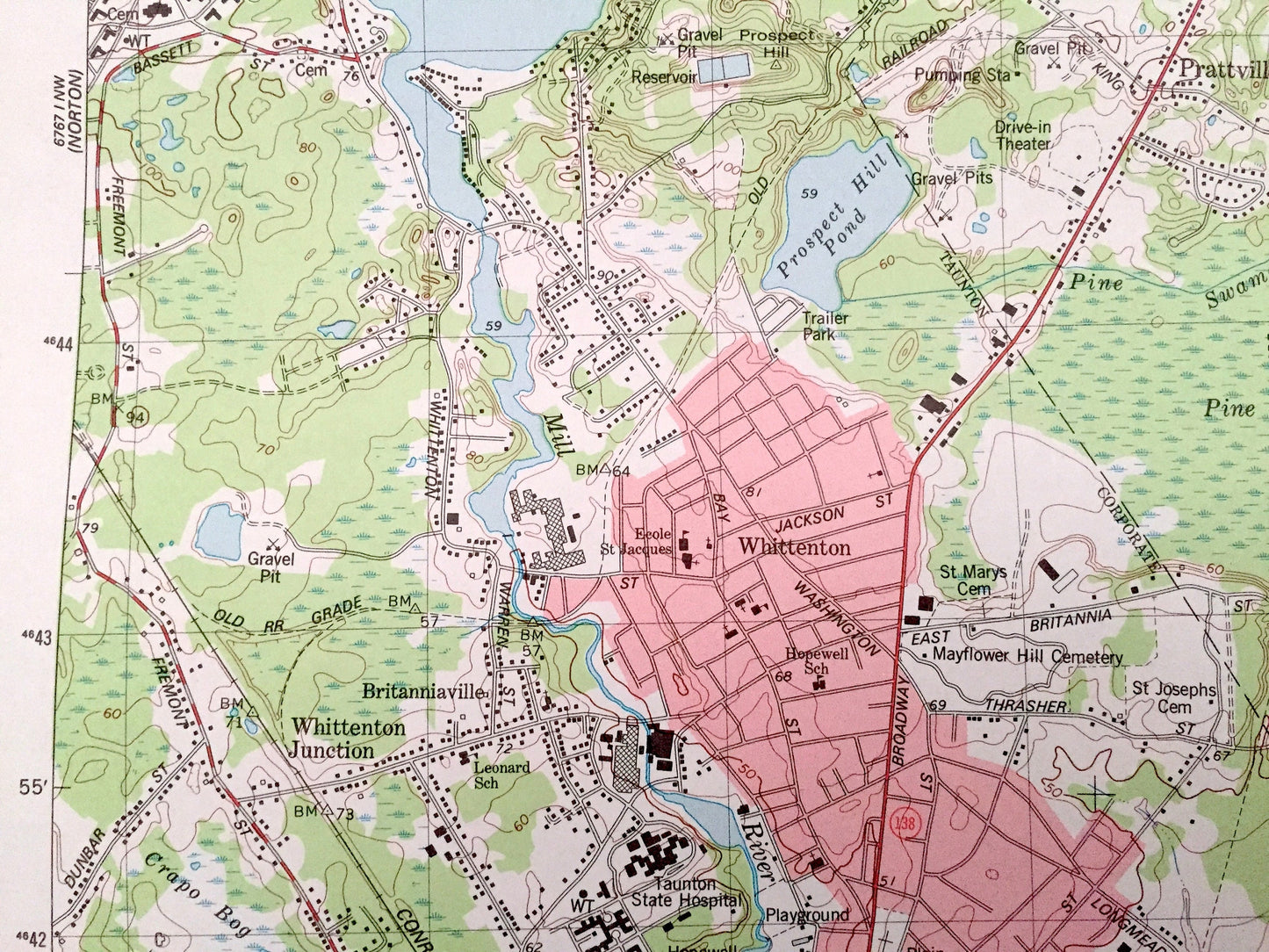 Antique Taunton, Massachusetts 1978 US Geological Survey Topographic Map – Plymouth, Bristol County, Norton, Easton, Bridgewater, Raynham MA