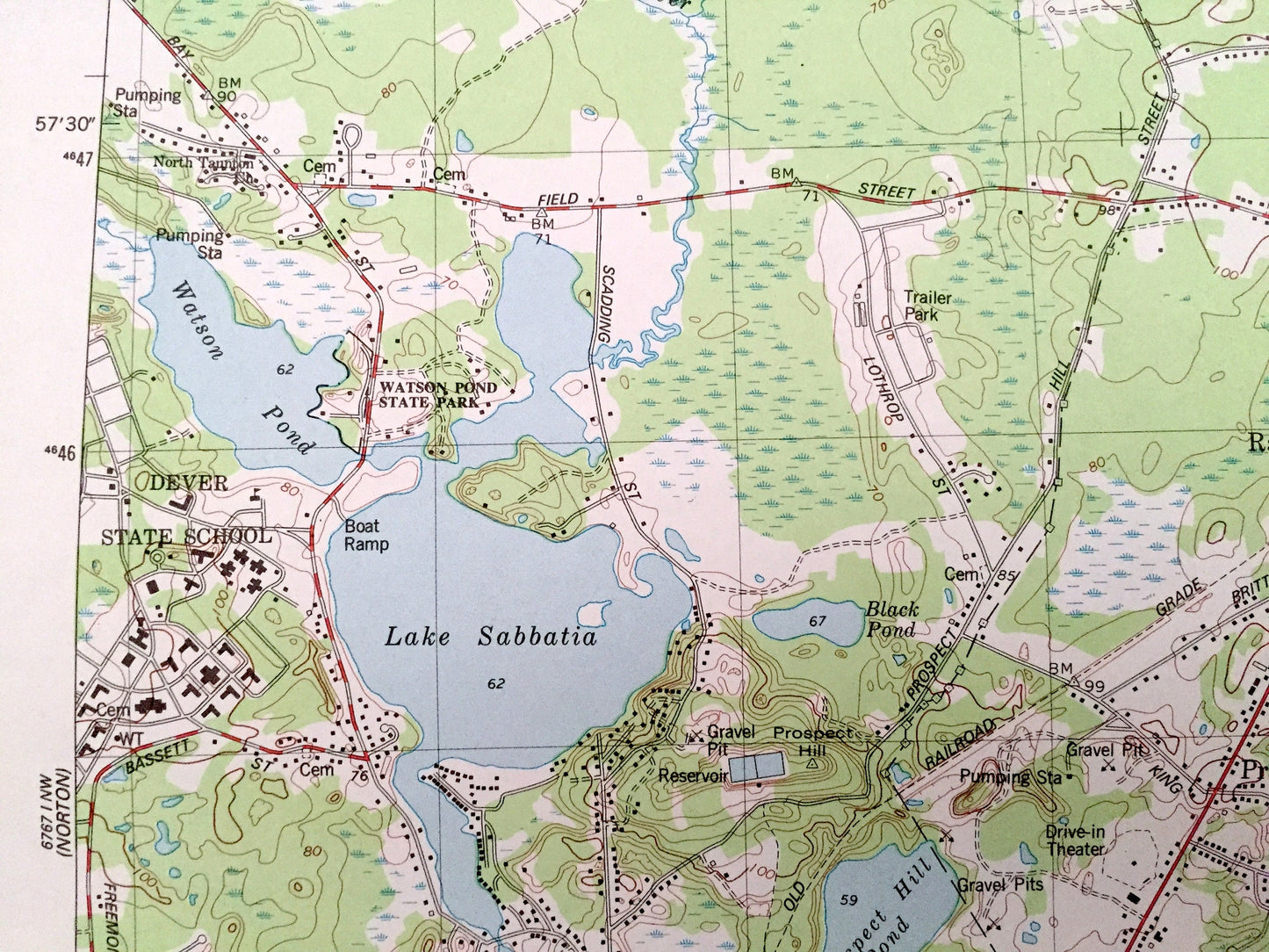 Antique Taunton, Massachusetts 1978 US Geological Survey Topographic Map – Plymouth, Bristol County, Norton, Easton, Bridgewater, Raynham MA