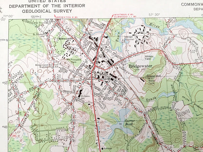 Antique Bridgewater, Massachusetts 1977 US Geological Survey Topographic Map – Plymouth, Bristol County, Halifax, Middleborough, Taunton, MA