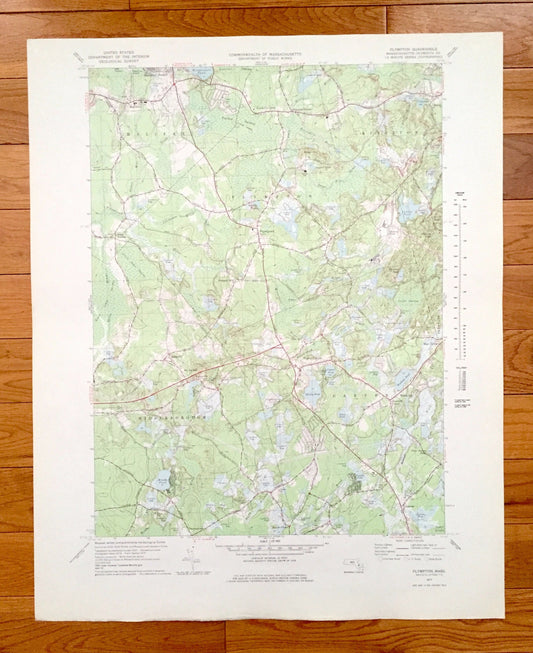 Antique Plympton, Massachusetts 1977 US Geological Survey Topographic Map – Plymouth County, Halifax, Kingston, Middleborough, Carver, MA