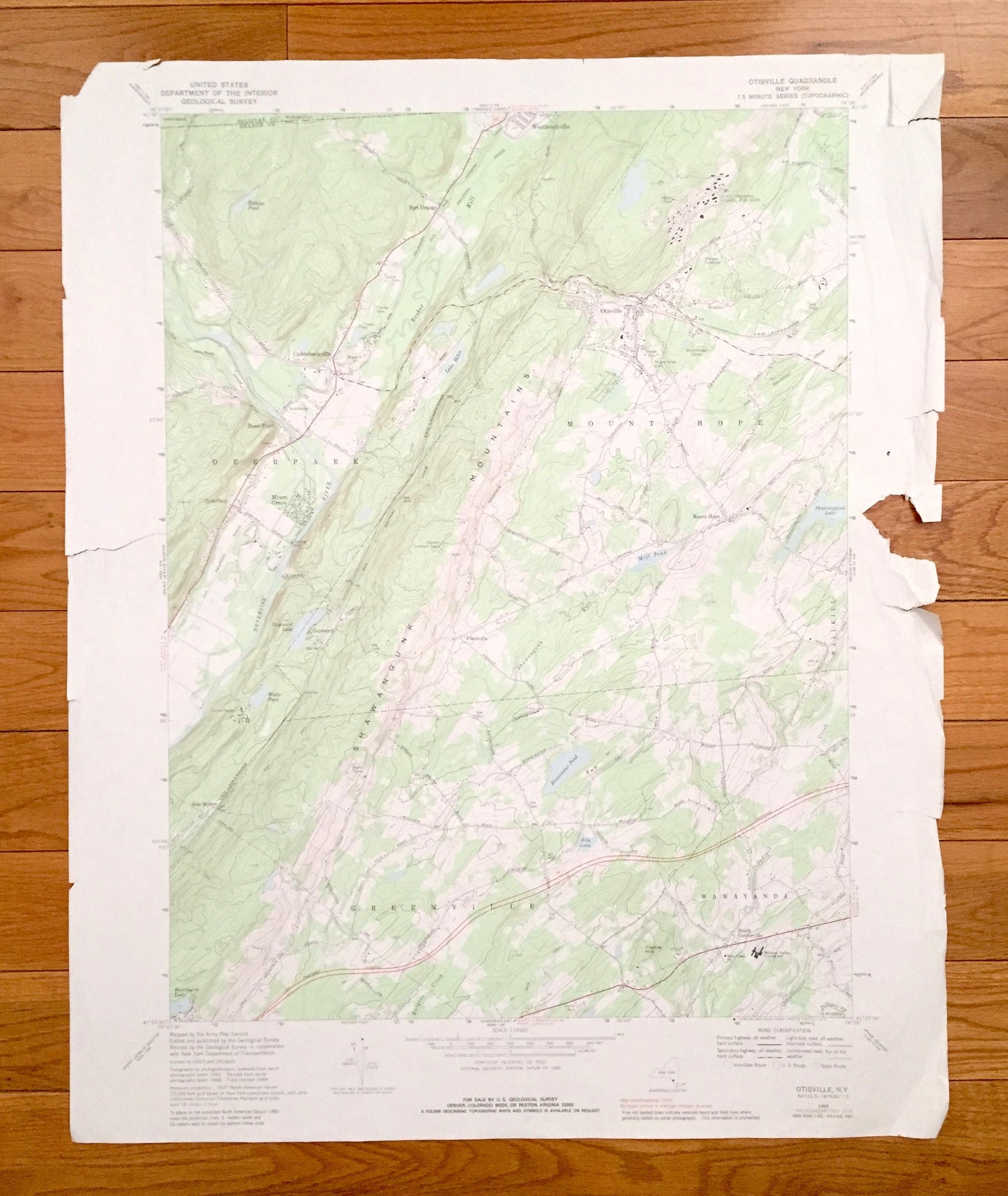 Antique Otisville, New York 1969 US Geological Survey Topographic Map – Sullivan, Orange County, Deer Park, Mount Hope, Greenville, NY