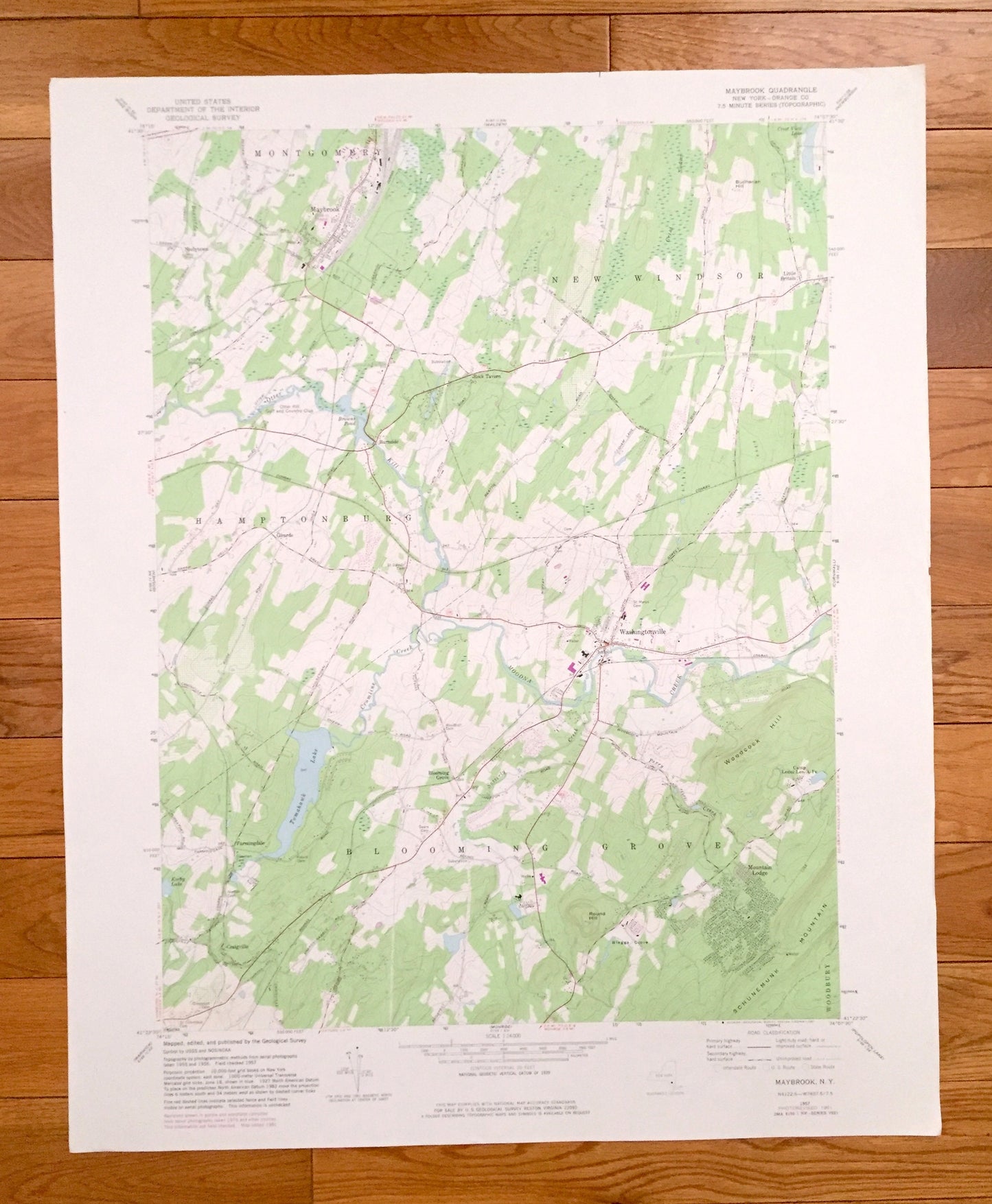 Antique Maybrook, New York 1957 US Geological Survey Topographic Map – Orange County, Montgomery, New Windsor, Blooming Grove, Neelytown, NY